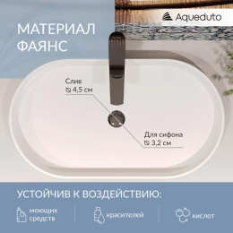 Раковина накладная Aqueduto ESPIRAL, овальная 390*600, белый глянцевый (ESP0210)