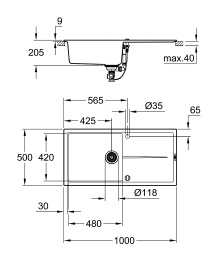 Мойка GROHE K400, 1000 x 500 мм, серый гранит (31641AT0)