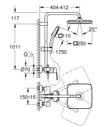 Душевая система GROHE Tempesta System 250 Cube со смесителем для душа, хром (26692001/U), уцененный товар