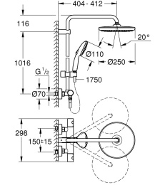 Душевая система GROHE Tempesta System 250 с термостатом для душа, хром (26670001)