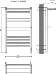 Полотенцесушитель электрический Aquatek Альфа П10 500x900, хром AQ EL RRP1090CH