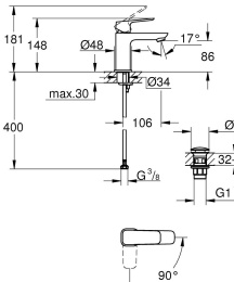 Смеситель для раковины GROHE Cubeo, S-size, хром (1017320000/U), уцененный товар