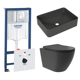 Комплект инсталляции GROHE Rapid SL 38775001 с унитазом Aqueduto OVO Plus OVOT0240 и раковиной Aqueduto ESPIRAL ESP0440 (NW0498)
