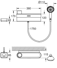 Душевой набор GROHE Purefoam, 2 режима, 1750 мм, 7,6 л/мин, хром (1050740000)