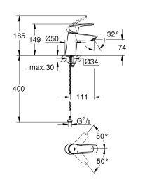 Смеситель для раковины GROHE Eurosmart, S-size, хром (23967003)