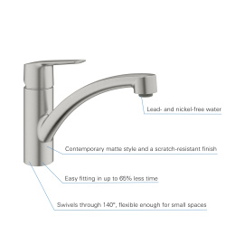 Смеситель для кухни GROHE Start с низким изливом, суперсталь (32441DC2)