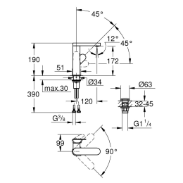 Смеситель для раковины GROHE Plus, размер M, с донным клапаном, хром (23872004)