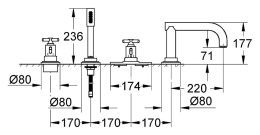 Внешняя часть термостата для ванны GROHE Atrio Ypsilon с душевым гарнитуром, хром (19141000)