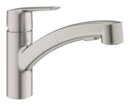 Смеситель для кухни GROHE Start QuickFix низким вытяжным изливом, суперсталь (30531DC1)