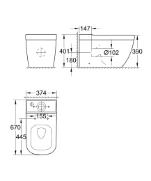 Унитаз напольный для комбинации с бачком наружного монтажа GROHE Euro Ceramic, альпин-белый (39338000)
