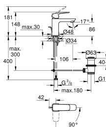 Смеситель для раковины GROHE Cubeo с донным клапаном, S-size, хром (1017300000)
