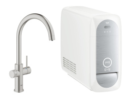 Смеситель для кухни GROHE Blue Home с системой фильтрации, охлаждения и газирования воды, суперсталь (31455DC0)