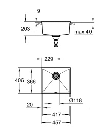 Мойка GROHE K700U с одной чашей, 457 x 406 мм, серый гранит (31653AT0)
