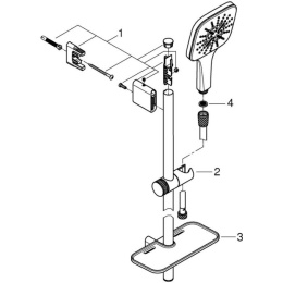 Душевой гарнитур GROHE Rainshower SmartActive 130 Cube с мыльницей, 3 режима струи, душевая штанга 900 мм, 9,5 л/мин, хром (26587000)