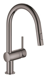 Смеситель для кухни GROHE Minta с вытяжным душем, C-образный излив, темный графит глянец (32321A02)
