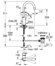 Смеситель для раковины GROHE BauEdge, L-size, хром (23760001/U1), уцененный товар