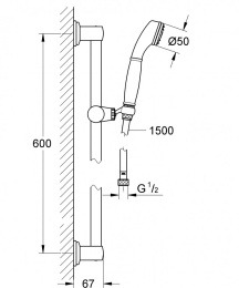 Душевой гарнитур GROHE Sinfonia 50, 1 режим струи, душевая штанга 600 мм, хром (28975000)