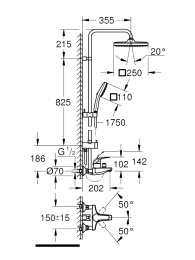 Душевая система GROHE Tempesta System 250 Cube со смесителем для ванны, хром (26693001)