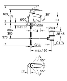 Смеситель для раковины GROHE Start QuickFix с донным клапаном, S-size, хром (32559001)