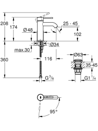 Смеситель для раковины GROHE Essence с донным клапаном, S-size, матовый черный (237972431)