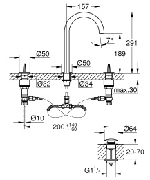 Смеситель для раковины GROHE Atrio Icon 3D двухвентильный на 3 отверстия, нержавеющая сталь (20609SD0)