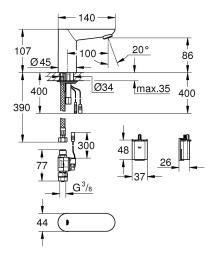Кран для раковины GROHE Euroeco Cosmopolitan E инфракрасный, без функции смешивания, хром (36271000)