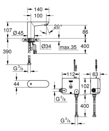 Кран для раковины GROHE Euroeco Cosmopolitan E инфракрасный, без функции смешивания, хром (36384000)