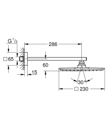 Верхний душ с душевым кронштейном 286 мм, 1 режим струи, GROHE Rainshower Allure 230, хром, (26054000)