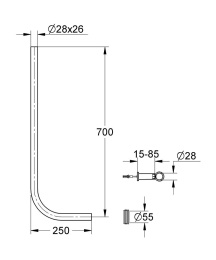 Сливная трубка для смывного устройства для унитаза GROHE, 700x250 мм, хром (38251000)