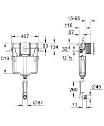 Смывной бачок скрытого монтажа для унитаза GROHE GD2 с панелью смыва (3 режима) (38895000)