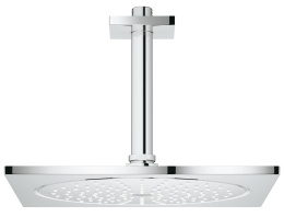 Верхний душ с кронштейном GROHE Rainshower F-series, 254x254 мм, потолочный кронштейн, с ограничением расхода воды, хром (26071000)