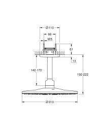 Верхний душ GROHE Rainshower 310 SmartActive с душевым кронштейном, 2 режима, 142 мм, темный графит матовый (26477AL0)