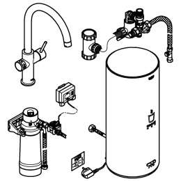 Комплект для кухни GROHE Red Duo с C-образным смесителем, бойлером L-Size и фильтром, хром (30079001)