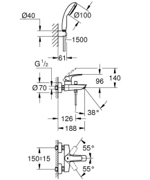 Смеситель для ванны GROHE Eurosmart, хром (33302003)