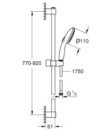 Душевой гарнитур GROHE Tempesta 110, 2 режима, 1750 мм, 7,4 л/мин, черный матовый (261632433)