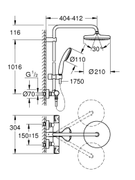 Душевая система GROHE Tempesta System 210 с термостатом для душа, матовый черный (268112431)