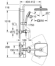 Душевая система GROHE Tempesta System 250 Cube с термостатом для ванны, хром (26975001)