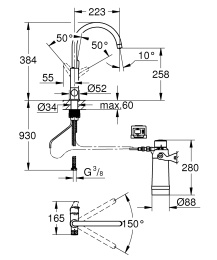 Смеситель для кухонной мойки GROHE Blue Pure BauCurve с функцией фильтрации, с фильтром в комплекте, хром (30385000)
