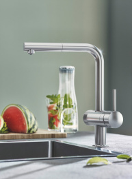Смеситель для кухонной мойки GROHE Blue Pure Minta с функцией фильтрации, с фильтром в комплекте, суперсталь (30382DC0)