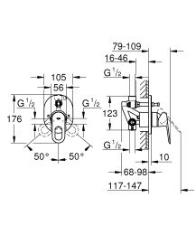 Смеситель для ванны GROHE BauLoop в комплекте с монтажной , хром (29041000)
