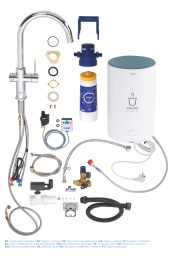 Комплект для кухни GROHE Red Duo с C-образным смесителем, бойлером M-Size и фильтром, хром (30083001)