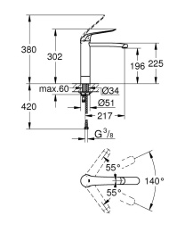 Смеситель для раковины GROHE Euroeco Special, хром (30208000)