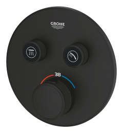 Внешняя часть термостата для душа GROHE Grohtherm SmartControl на 2 потребителя, круглая, фантомный черный (29507KF0)