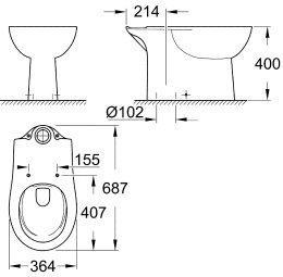 Унитаз напольный безободковый GROHE Bau Ceramic с бачком и сиденьем c микролифтом, альпин-белый (NW0076)