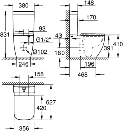 Унитаз-компакт с бачком и сиденьем микролифт GROHE Clova, альпин-белый (39909000)