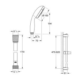 Душевой гарнитур GROHE Vitalio Start 100, 2 режима струи, душевая штанга 600 мм, 5,7 л/мин, чёрный (279482430)