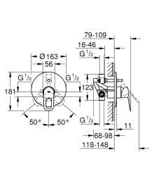 Смеситель для ванны GROHE BauLoop в комплекте с монтажной частью, хром (29081000)