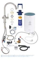 Комплект для кухни GROHE Red Duo с C-образным смесителем, бойлером M-Size и фильтром, суперсталь (30083DC1)