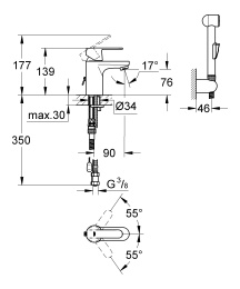 Смеситель для раковины GROHE Get с цепочкой и гигиеническим душем, хром (23238000)