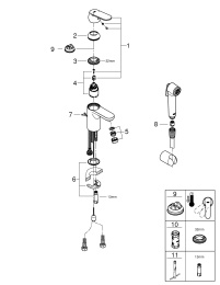 Смеситель для раковины GROHE Get с цепочкой и гигиеническим душем, хром (23238000)